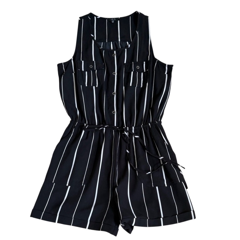 Iris Striped Black and White Button Front Tank Top Romper Size XL